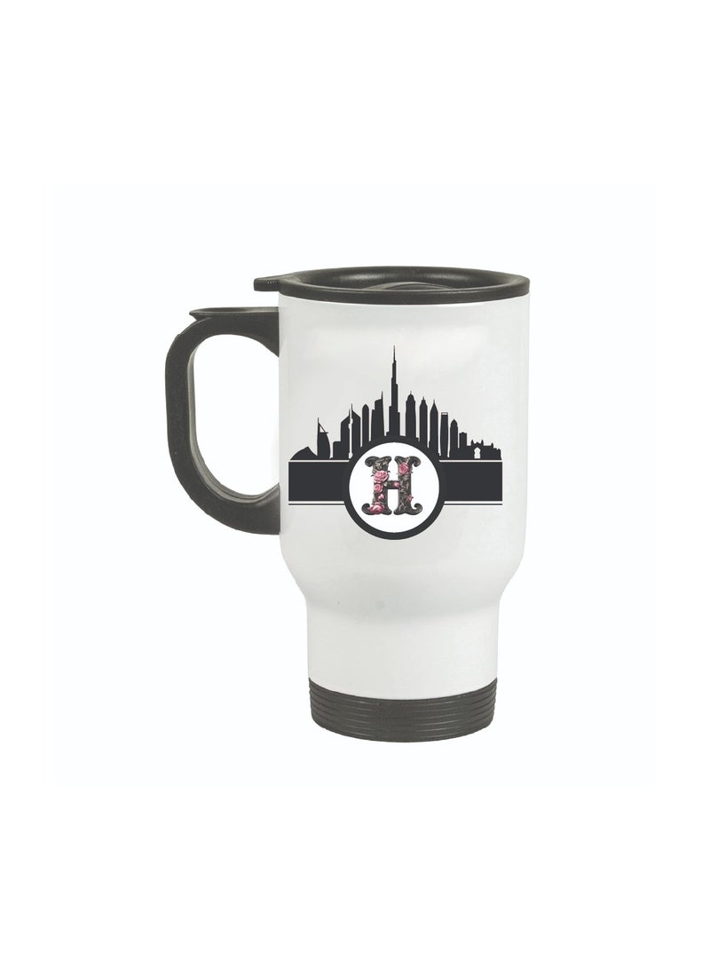 Initial Monogram Travel Mug with Dubai Skyline Design - Travel-Friendly - Monogram Gift - Perfect for Coffee and Tea - Dubai Skyline Travel Mug - Image 1