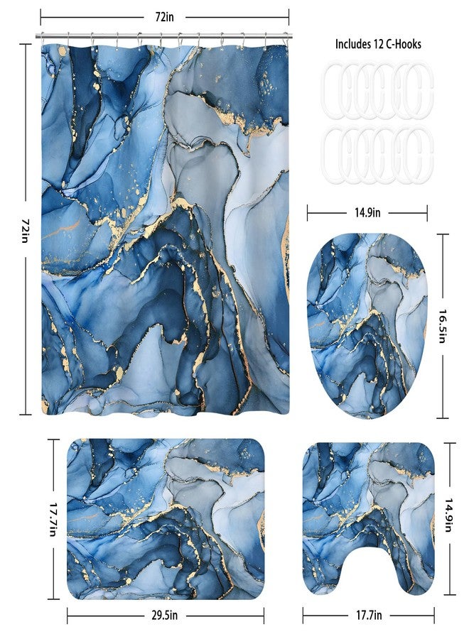 BayNook 4PCS Black Grey Marble Bathroom Sets with Shower Curtain and Rugs, Abstract Shower Curtain Sets with Rugs, Modern Bathroom Curtains Shower Set Accessories with Toilet Lid Cover - Image 2