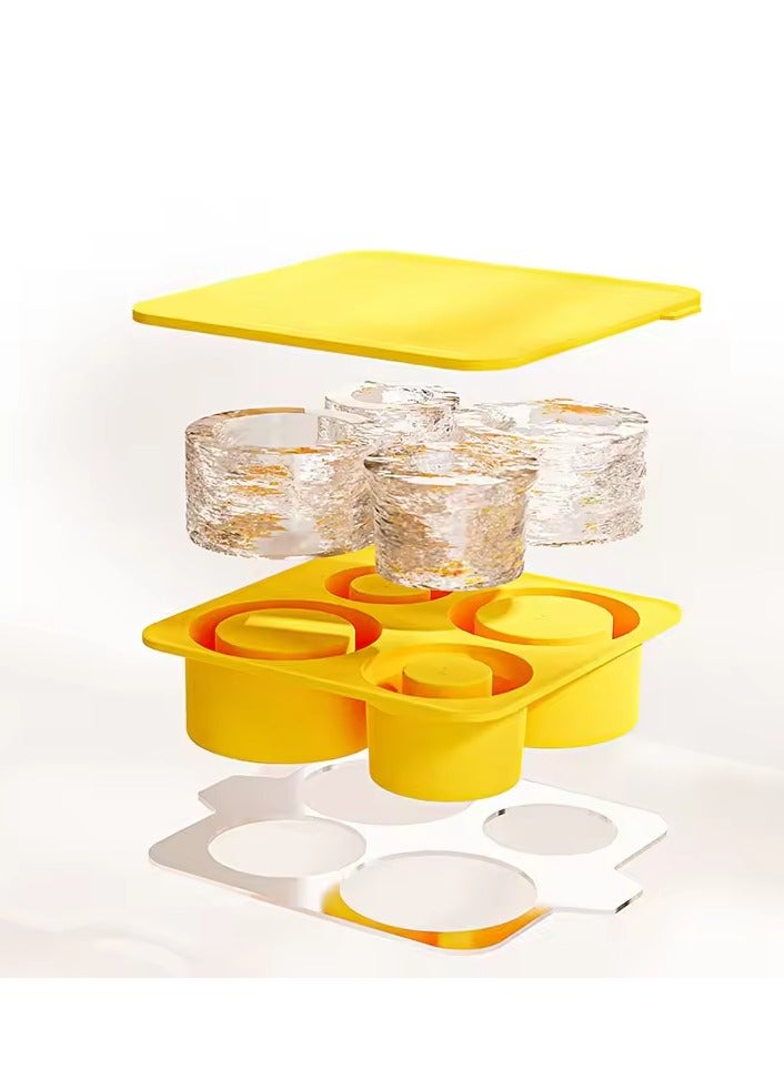 Mmmon Ice Cube Trays for Tumbler,4 Pcs Silicone Hollow Cylinder Ice Mold with Lid for Freezer,Ice Drink,Juice, Compatible with 20Oz,30Oz,40Oz Tumblers(Yellow) - Image 2