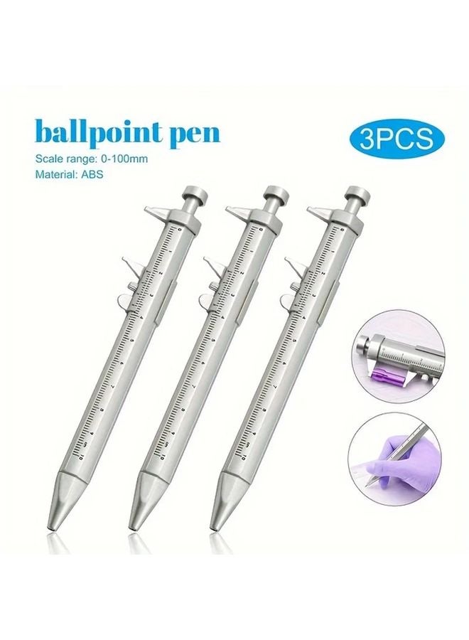 Silvery 3 Pcs Dual Use Stationery Caliper Ballpoint Pen With 0 100mm Scale Precision - Image 1
