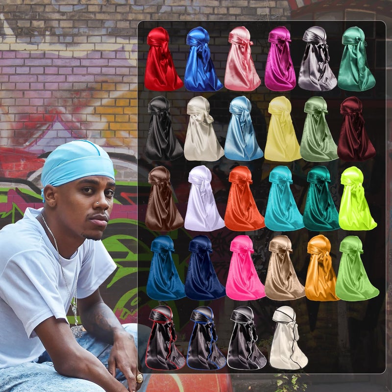 ForceWave 2 Pieces Silky Durag Pack for Men Women Waves, Premium Satin Deluxe Du-rag (Black Gray) - Image 5