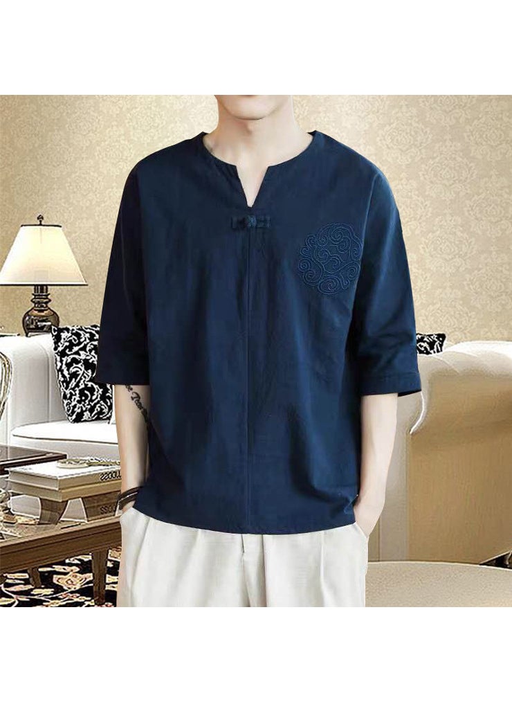 1 x 5 pcs Mens Loose-Fit Half Sleeve Cotton Linen T-Shirt Chinese Style Embroidery Plus Size Hanfu Tang Costume Navy blue - pzsku/ZC83FB2207656772B631EZ/45/_/1741688306/cd663d0b-9ceb-4612-bc1a-a30ab00e24a3