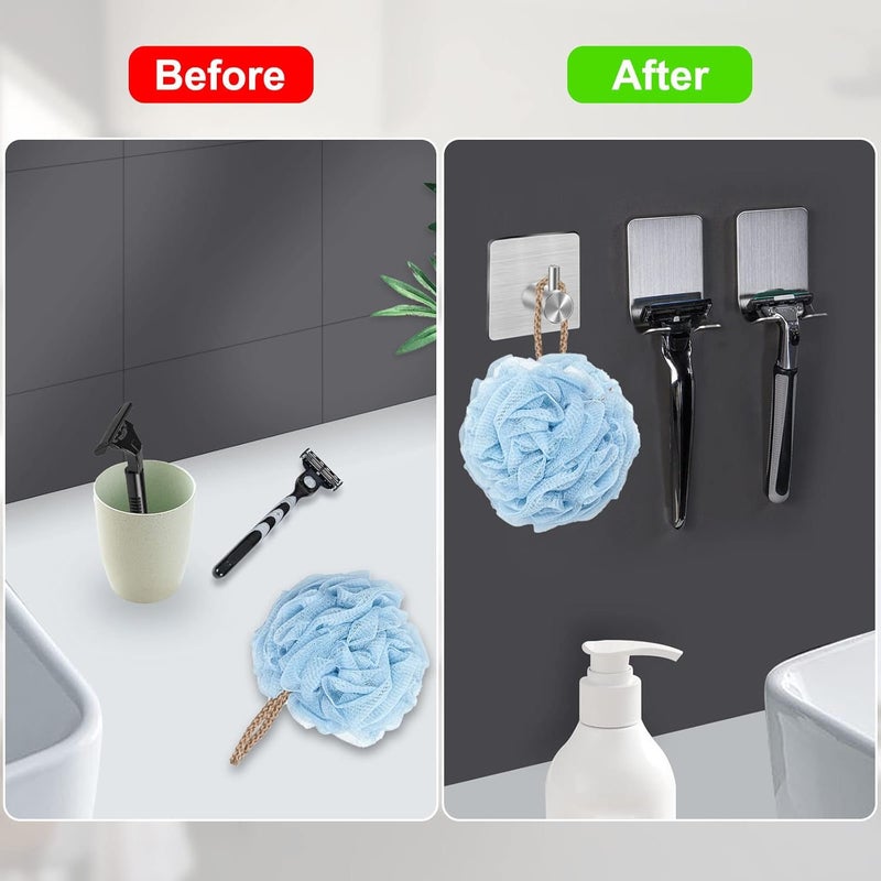 CGBE 4 Packs Shower Hooks for Inside Shower, Self Adhesive Shaver Holder Hanger Hook for Bathroom Damage Free Wall Hooks for Razor Loofah Sponge - Image 5