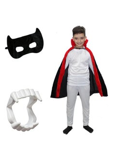 Kaku Fancy Dresses Polyester Halloween Dracula Cloak Cape Robe With Teeth & Eyepatch For Children | Horror Costume For Kids Cosplay Props Kids Scary Party Supplies - 3-4 Years, Multicolor