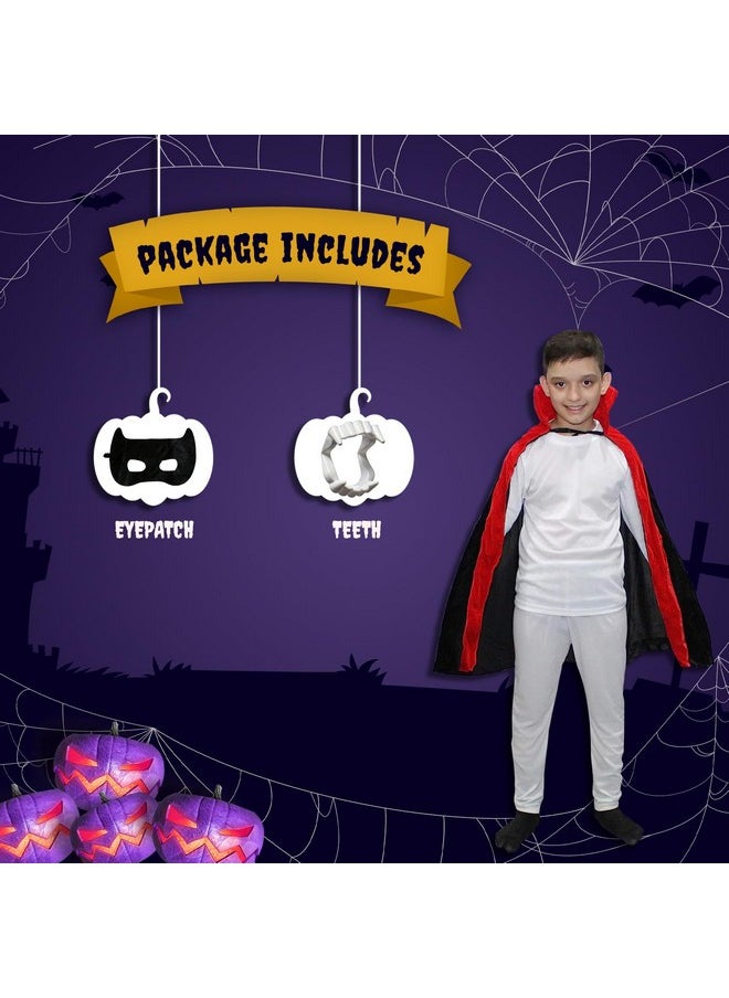 Kaku Fancy Dresses - Kaku Fancy Dresses Polyester Halloween Dracula Cloak Cape Robe With Teeth & Eyepatch For Children | Horror Costume For Kids Cosplay Props Kids Scary Party Supplies - 3-4 Years, Multicolor - Image 1