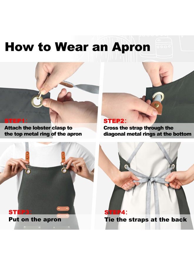 BeLuyi Chef Canvas Apron For Men Women,Cross Back Kitchen Bib Apron With 4 Pockets,For Cooking Hairstylist Work, Dark Green, 26.8×29.5 in - Image 5