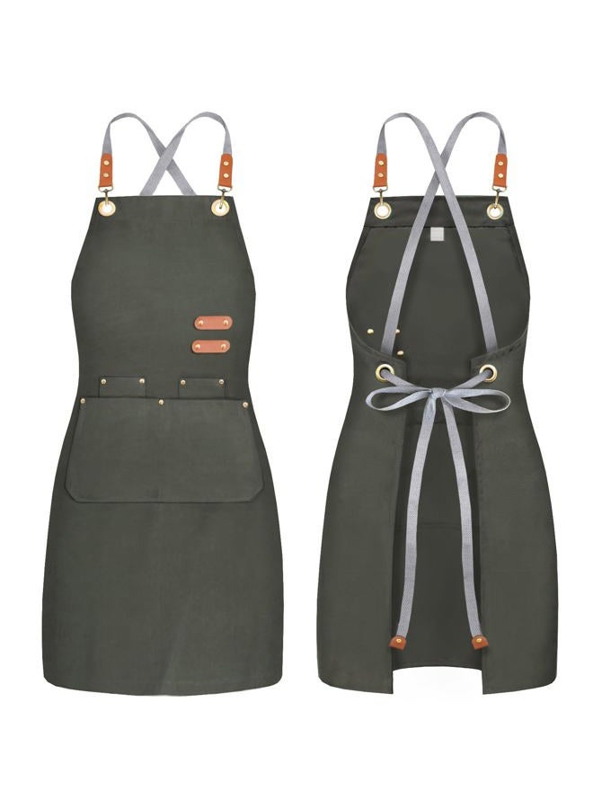 BeLuyi Chef Canvas Apron For Men Women,Cross Back Kitchen Bib Apron With 4 Pockets,For Cooking Hairstylist Work, Dark Green, 26.8×29.5 in - Image 1