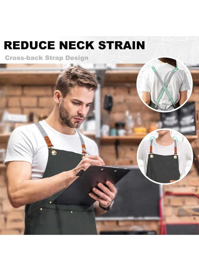 BeLuyi Chef Canvas Apron For Men Women,Cross Back Kitchen Bib Apron With 4 Pockets,For Cooking Hairstylist Work, Dark Green, 26.8×29.5 in - Image 4