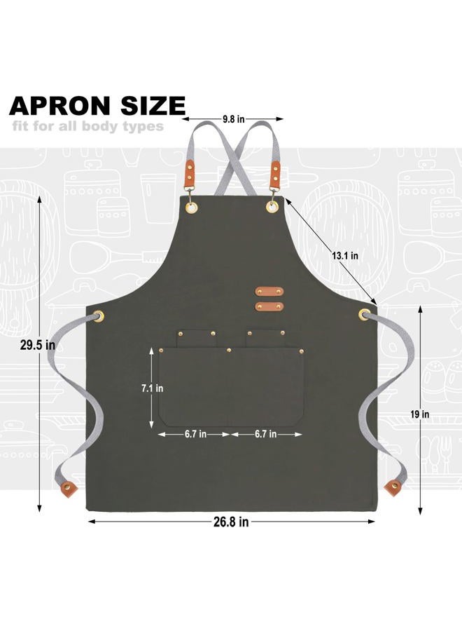 BeLuyi Chef Canvas Apron For Men Women,Cross Back Kitchen Bib Apron With 4 Pockets,For Cooking Hairstylist Work, Dark Green, 26.8×29.5 in - Image 2