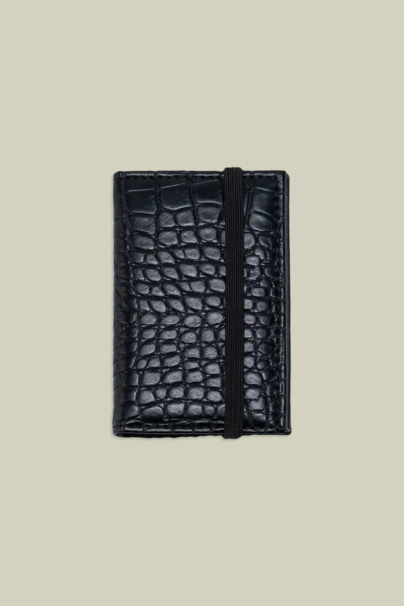 دوبل غانغر Men's mini wallet in matt crocodile-effect faux leather - Black