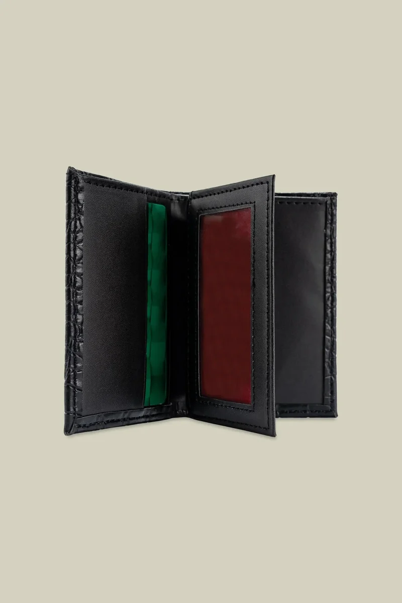 دوبل غانغر Men's mini wallet in matt crocodile-effect faux leather - Black
