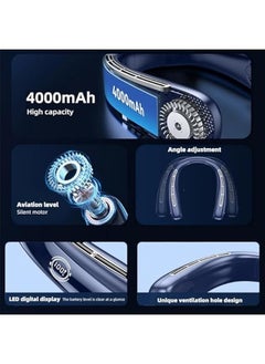 LOOPITYS Portable Bladeless Neck Fan, Rechargeable Personal Fan Portable, USB Neck Cooling Fan, with LED Display, 5 Speeds and Hands-Free Design, for Travel, Outdoor, Indoor,Sports and fitness (Blue)  - Image 5
