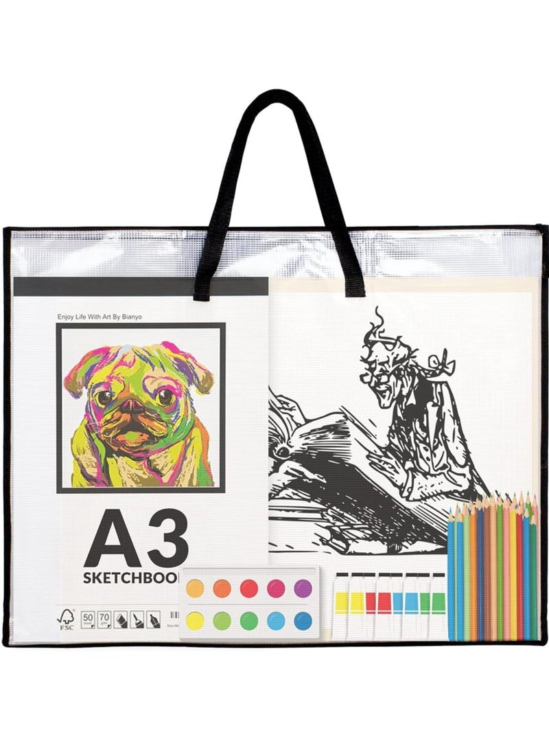 SUNEE SUNEE 19x25 Art Portfolio Bag, Artist Supply Organizer with Handle, Zippered Storage Folder for Artwork, Poster, Scrapbook, Keepsake and Bulletin Board  - Image 1