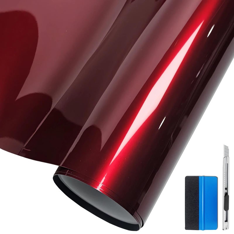 LZLRUN Premium Glossy Liquid Metal Red Vinyl Wrap Sticker for Car DIY Self Adhesive Decal Super Gloss Blood Red Wrap Film (1ft Ã— 5ft) - Image 1