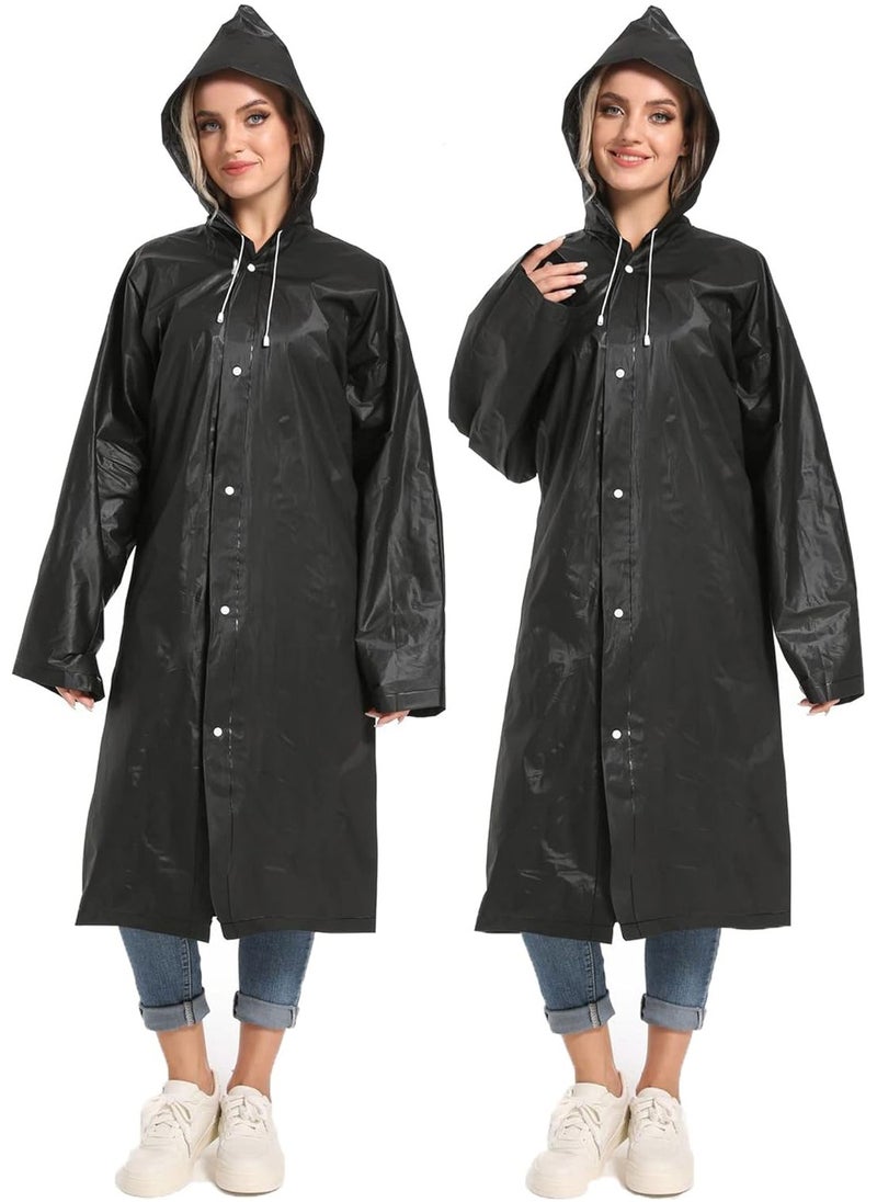 Generic - Portable Transparent Rain Ponchos for Adults, EVA, Unisex, Reusable Raincoats Emergency Survival With Hoods And Sleeves, Universal size, Black - Image 1