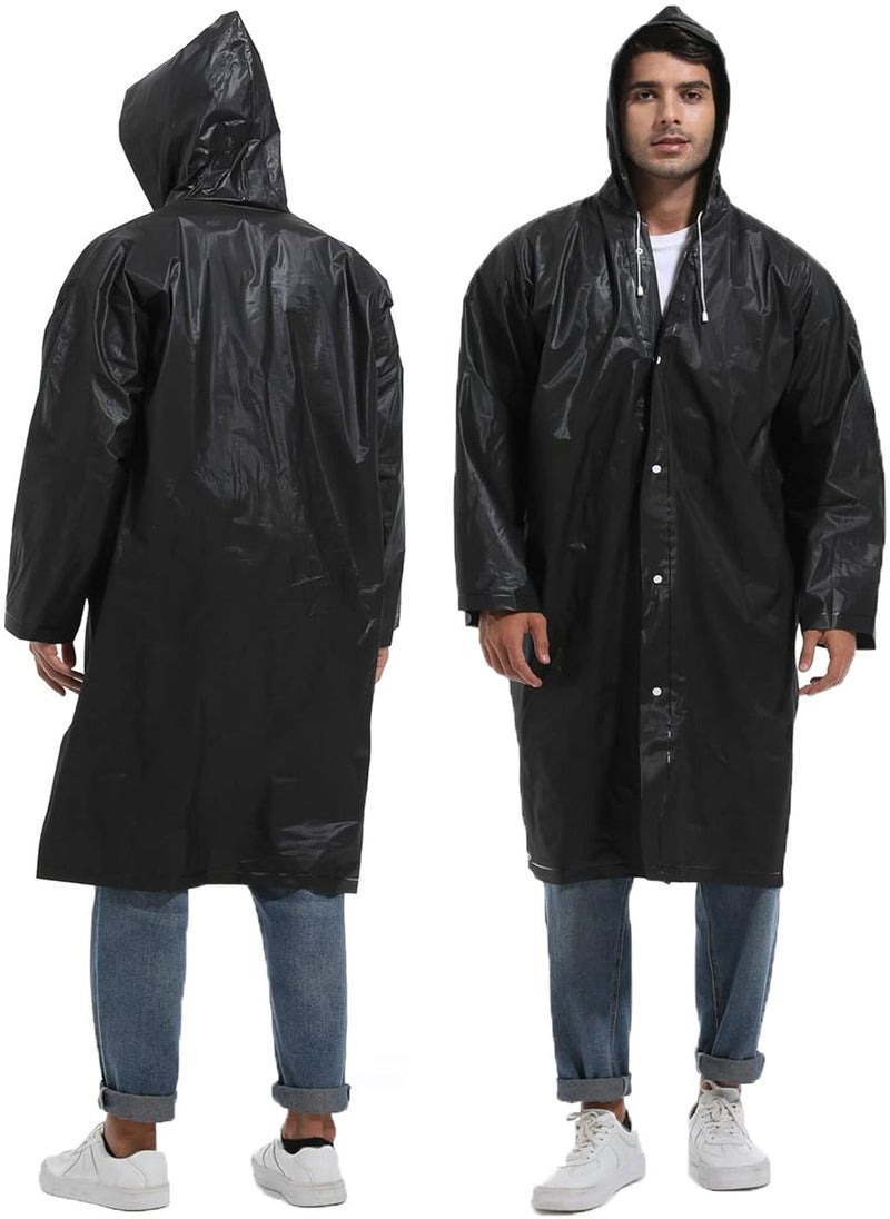 Generic - Portable Transparent Rain Ponchos for Adults, EVA, Unisex, Reusable Raincoats Emergency Survival With Hoods And Sleeves, Universal size, Black - Image 1