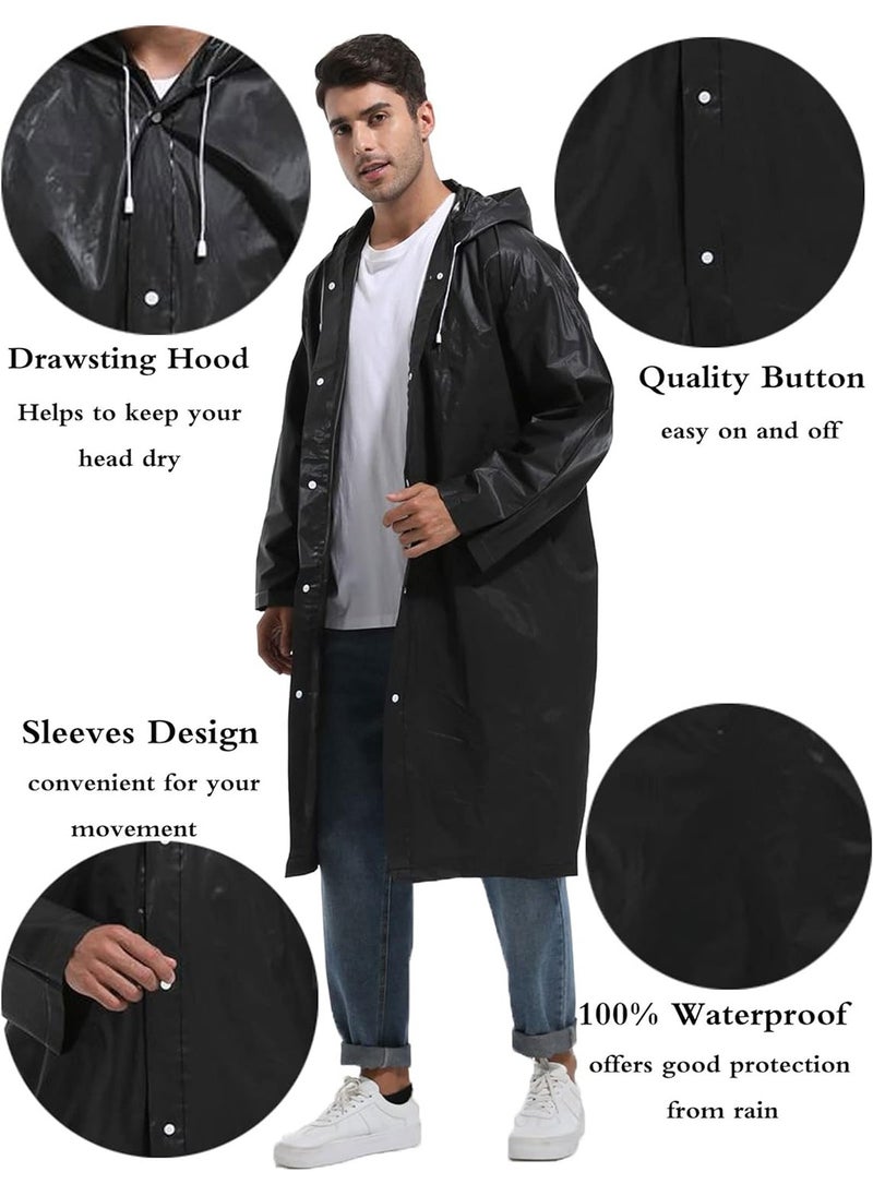 Generic - Portable Transparent Rain Ponchos for Adults, EVA, Unisex, Reusable Raincoats Emergency Survival With Hoods And Sleeves, Universal size, Black - Image 1