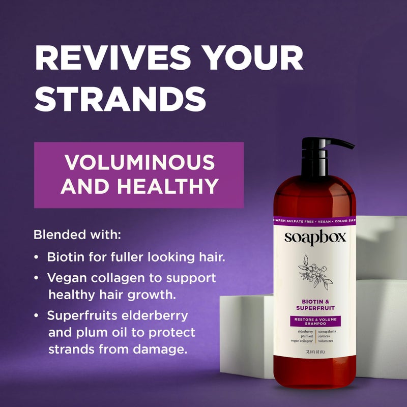 Soapbox Biotin & Superfruit Shampoo & Conditioner Set with Vegan Collagen, Aloe and Shea Butter, Harsh Sulfate Free, Paraben & Silicone Free, 1 Liter Each (Pack of 2) - Image 3