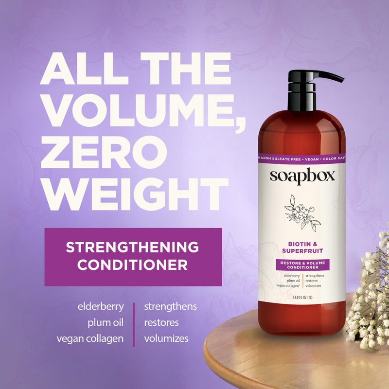 Soapbox Biotin & Superfruit Shampoo & Conditioner Set with Vegan Collagen, Aloe and Shea Butter, Harsh Sulfate Free, Paraben & Silicone Free, 1 Liter Each (Pack of 2) - Image 5