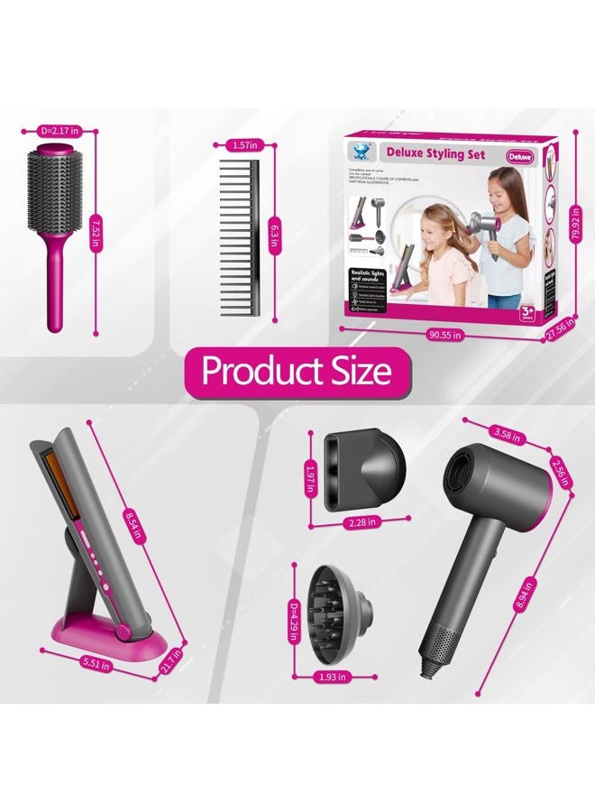 PIXATA Girls Hair Salon Toys for Girls Beauty Salon Deluxe Styling Set -Kids Hair Dryer Toy, Straightener Hairdryer with Real Function, Interactive Lights & Sounds Fashion Play Set for Children Age 3+ - Image 4