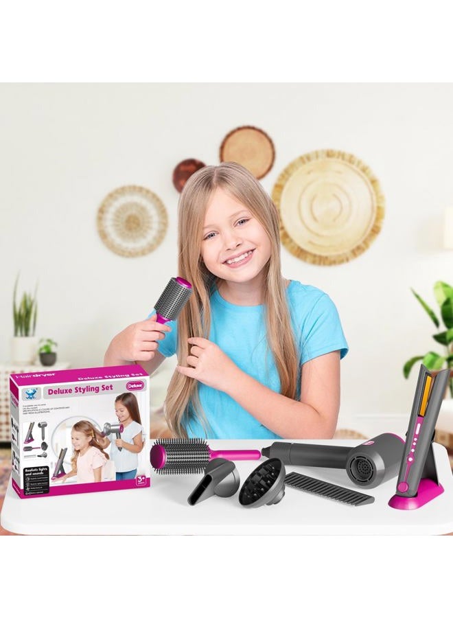 PIXATA Girls Hair Salon Toys for Girls Beauty Salon Deluxe Styling Set -Kids Hair Dryer Toy, Straightener Hairdryer with Real Function, Interactive Lights & Sounds Fashion Play Set for Children Age 3+ - Image 5
