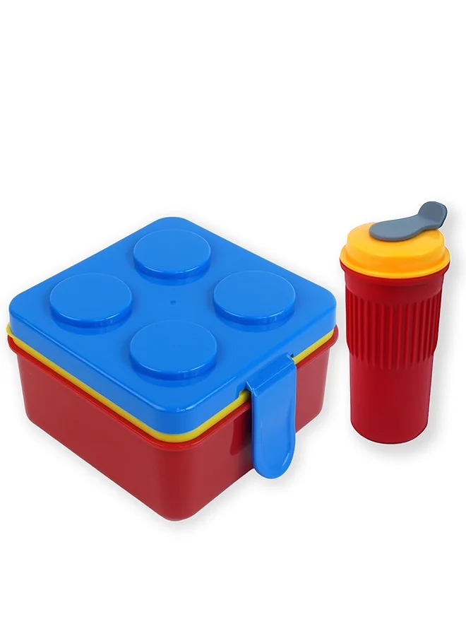 LITTLE SURPRISE BOX Little Surprise Box,2Pcs Square Blue Lego Lid Bpa Free Plastic Kids Lunch Box Plus Cup Bottle For Kids