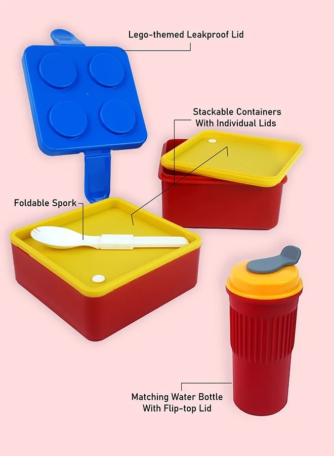 LITTLE SURPRISE BOX Little Surprise Box,2Pcs Square Blue Lego Lid Bpa Free Plastic Kids Lunch Box Plus Cup Bottle For Kids
