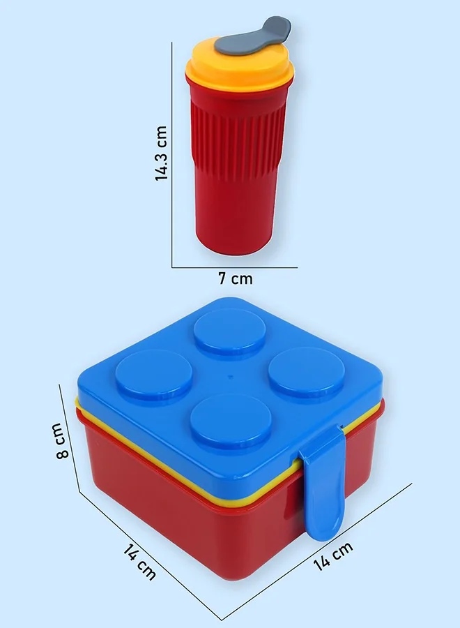 LITTLE SURPRISE BOX Little Surprise Box,2Pcs Square Blue Lego Lid Bpa Free Plastic Kids Lunch Box Plus Cup Bottle For Kids