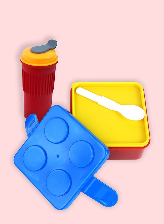 LITTLE SURPRISE BOX Little Surprise Box,2Pcs Square Blue Lego Lid Bpa Free Plastic Kids Lunch Box Plus Cup Bottle For Kids - Image 5