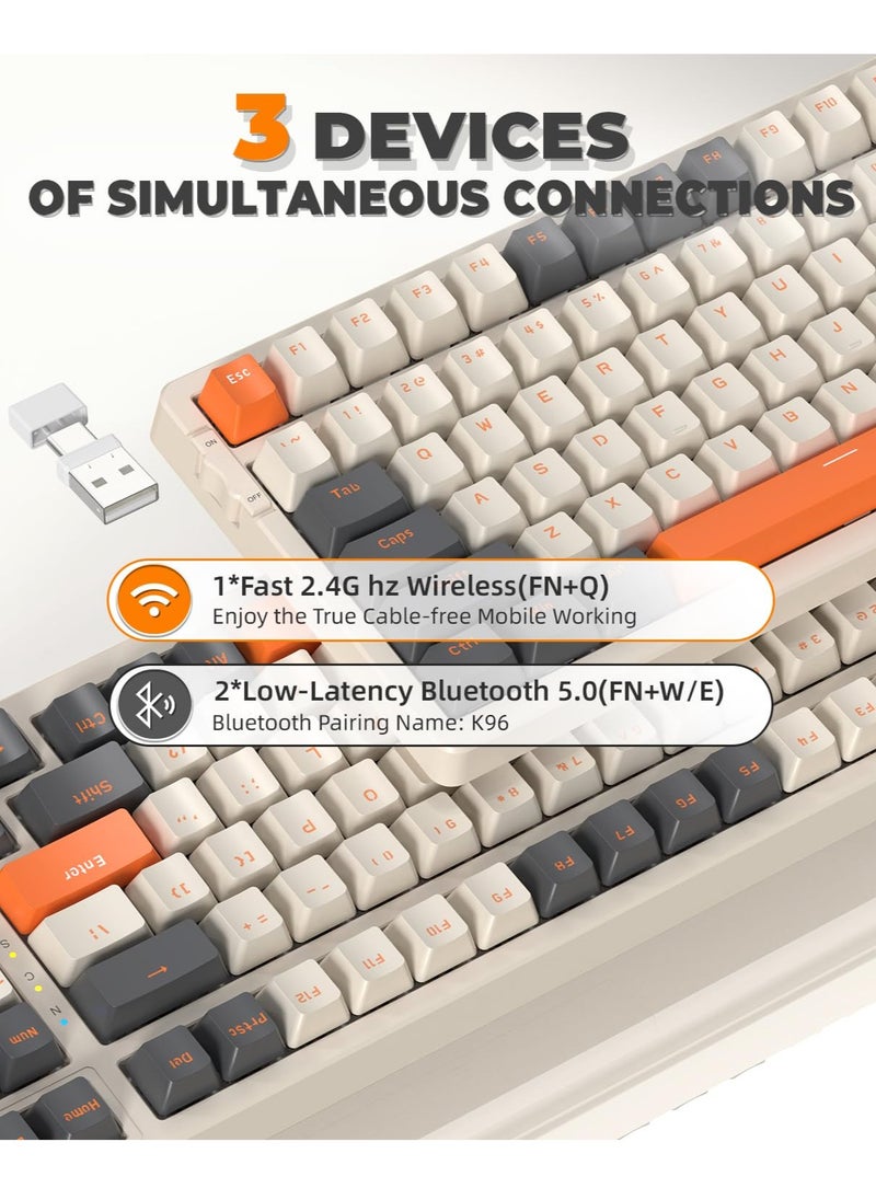 Joshberg - K96 Wireless Mechanical Keyboard Gaming Keyboard Dual Mode 2.4G BT5.0 2-in-1 Receiver Hot Swappable Red Switches Pad - Image 1