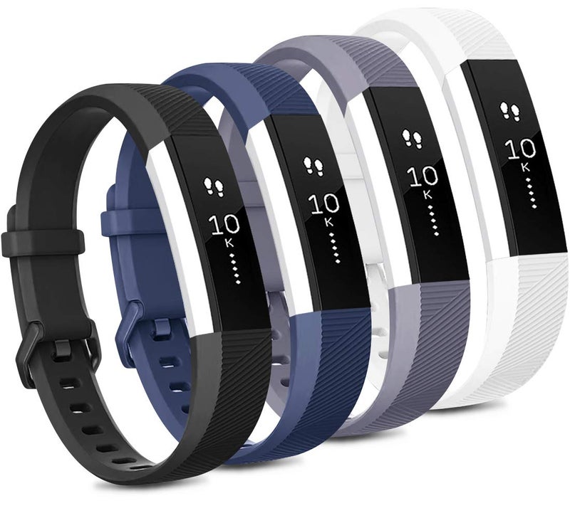 Tobfit 4 Pack Bands Compatible with Fitbit Alta/Alta HR Bands, Soft Sport Silicone Replacement Wristbands for Women Men (Small, Black/Blue/Gray/White) - Image 1