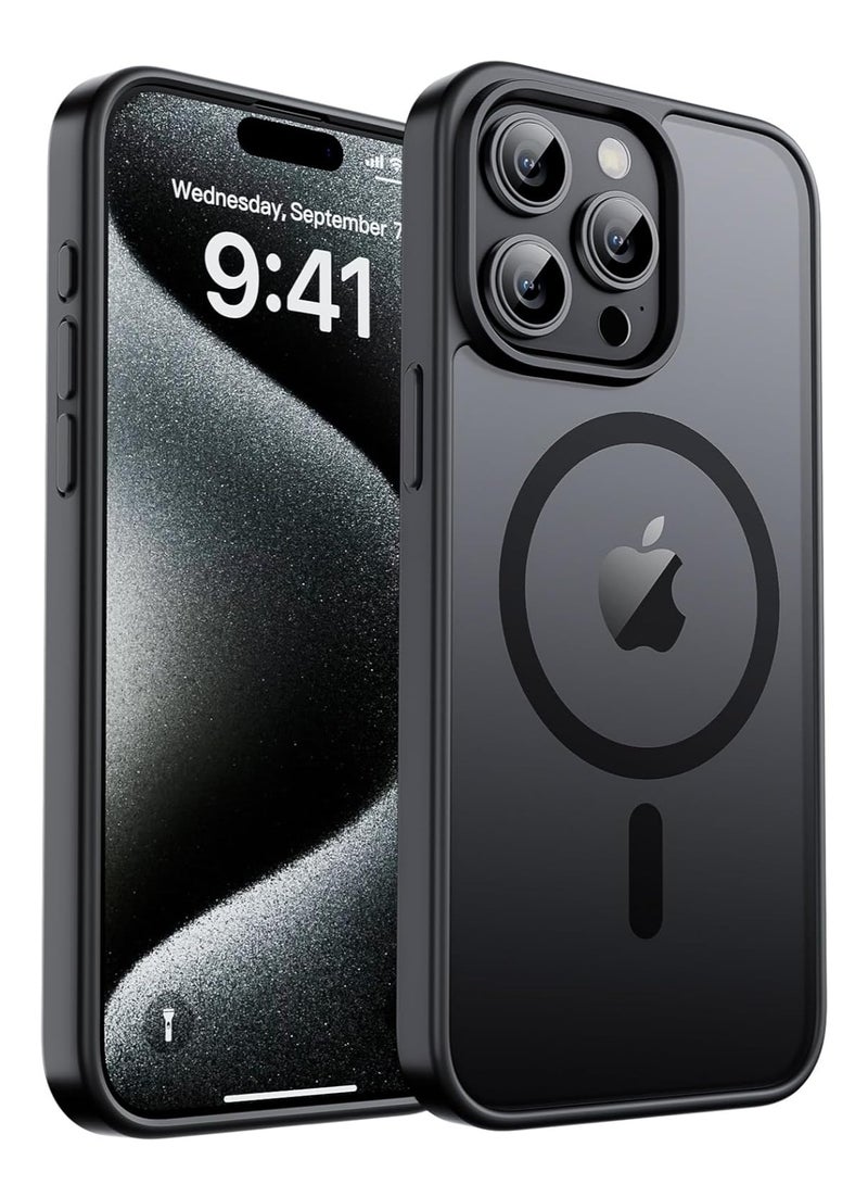 Magnetic Case for Iphone 15 Pro Case [Compatible with wireless charging] [Shockproof Military Grade], Transparent Back Slim Bumper Cover Phone Case for iphone 15 pro (black) - Image 1