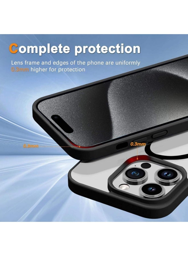 Magnetic Case for Iphone 15 Pro Case [Compatible with wireless charging] [Shockproof Military Grade], Transparent Back Slim Bumper Cover Phone Case for iphone 15 pro (black) - Image 2
