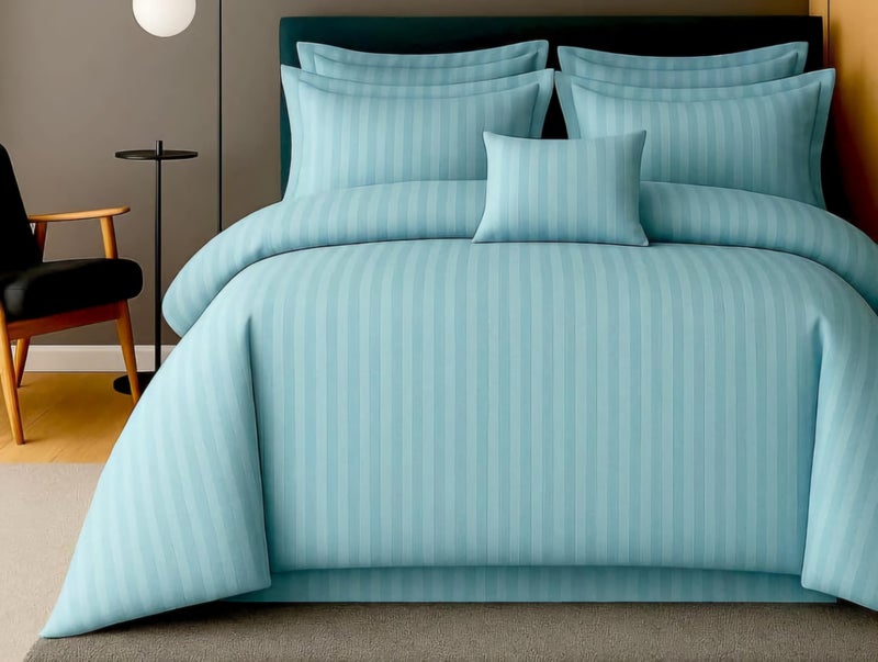 PRISCILLA 220 GSM 400TC Microfiber Satin Stripe Cotton AC Comforter Set King Size Double Bed with 1 Flat bedsheet-90x100 inch and Two Pillow Covers II 4 pc Bedding Set for Home|Hotels| (Aqua) - Image 4
