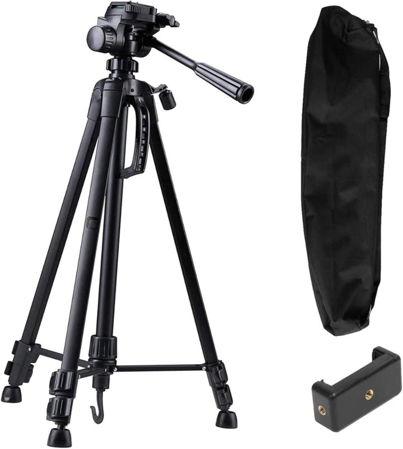 Tripod 3520 Stand Professional Camera with 3-Way Pan Head, 360° Rotation, Adjustable Height 50-140cm, Quick Release Plate, Aluminium Alloy, Carrying Bag, Phone Holder for DSLR and Smartphones - Image 1