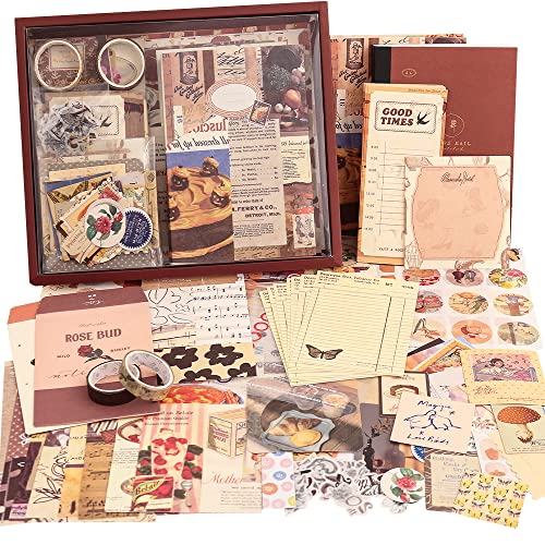 emmoolife 348 Pcs Scrapbooking Supplies Kit, Vintage Aesthetic Scrapbook Kit for Bullet Junk Journal, Stationery, A6 Grid Notebook, DIY Journaling Supplies, Birthday Craft Gift for Teen Girl Kid Women - Image 1