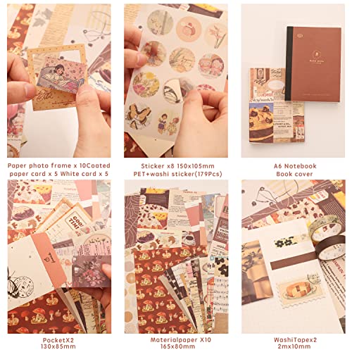 emmoolife 348 Pcs Scrapbooking Supplies Kit, Vintage Aesthetic Scrapbook Kit for Bullet Junk Journal, Stationery, A6 Grid Notebook, DIY Journaling Supplies, Birthday Craft Gift for Teen Girl Kid Women - Image 4