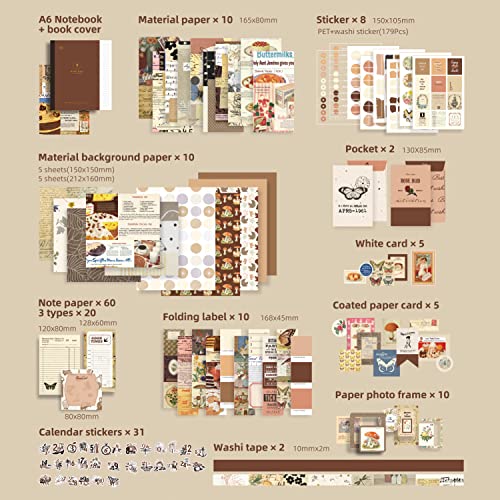 emmoolife 348 Pcs Scrapbooking Supplies Kit, Vintage Aesthetic Scrapbook Kit for Bullet Junk Journal, Stationery, A6 Grid Notebook, DIY Journaling Supplies, Birthday Craft Gift for Teen Girl Kid Women - Image 3