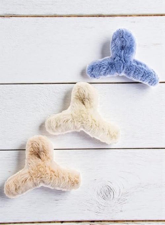 FREEBIES Stylish Fluffy Hair Clutcher Pack of 3 | Trendy Multicolor Hair Accessories for Women | Lightweight Strong Grip Hair Claw for Office & College - Image 1
