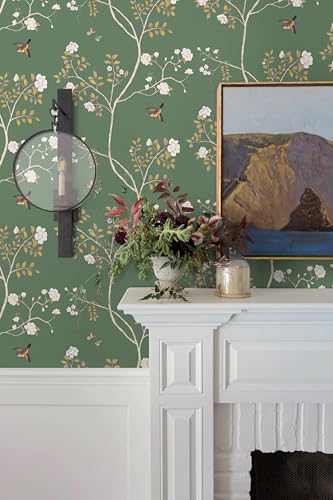 Hopepak Floral Wallpaper Peel and Stick Green Branch Bird Wallpaper for Bedroom Self Adhesive Removable Wall Paper Floral Contact Paper Cute Wallpapers for Bathroom Decor 16.1''x78.7'' - Image 4