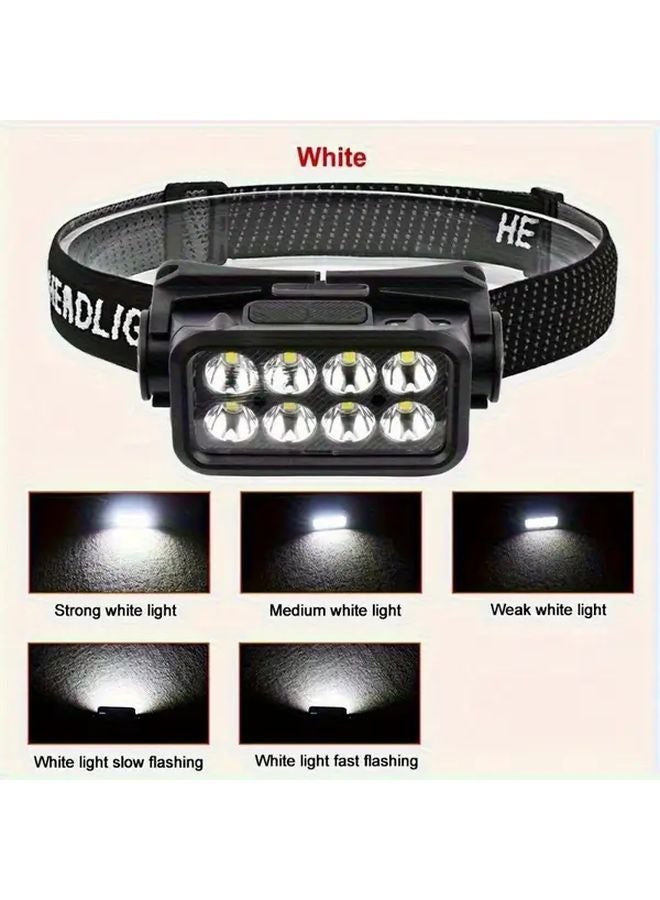 Black Shell LED Headlamp USB Rechargeable Adjustable Headband for Camping Hiking Fishing - Image 5