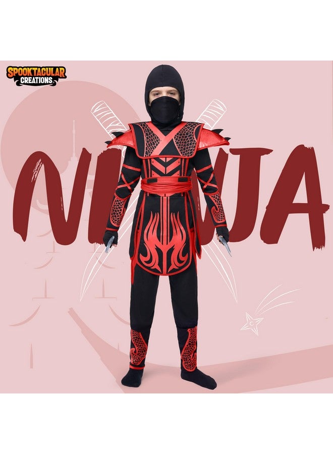 Spooktacular Creations Spooktacular Creations Kids Halloween Ninja Costume, Boys Ninja Outfit for Toddler, Halloween Costume Dress Up Party, Role Playing, Themed Parties, Red Black, M  - Image 2