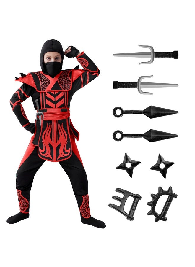 Spooktacular Creations Spooktacular Creations Kids Halloween Ninja Costume, Boys Ninja Outfit for Toddler, Halloween Costume Dress Up Party, Role Playing, Themed Parties, Red Black, M  - Image 1