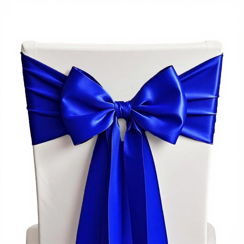 SINSSOWL 50 Royal Blue Chair Sashes Satin Bows for Wedding Birthday Party Fiesta Restaurant Decor - 7x108 Inches Chair Ribbons Ties Fitted Banquets Folding Chairs Decorations - Image 1
