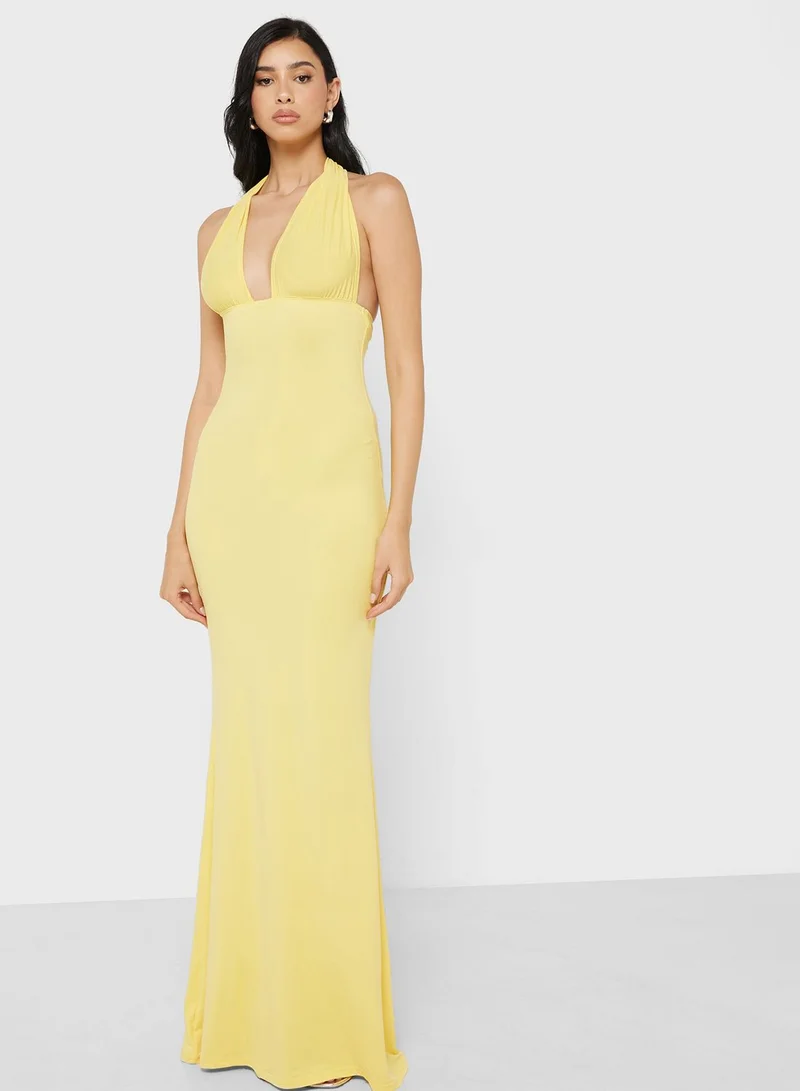 Ginger Yellow Halter Maxi Dress