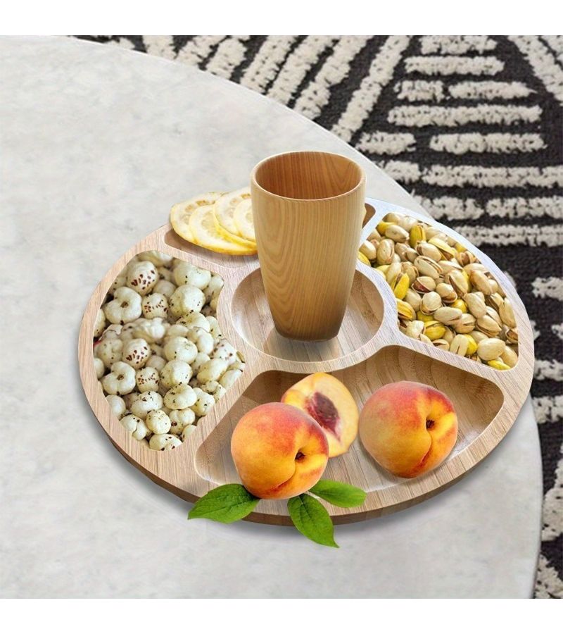 2pcs Wooden Partition Tray 5 Section Portable Cheese Platter Dustproof Snack Holder With Leak Proof Design For Home Party Picnic Camping Restaurant RV - Image 5
