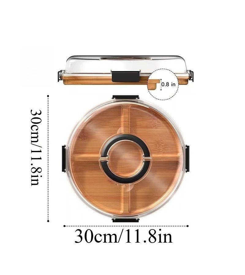 2pcs Wooden Partition Tray 5 Section Portable Cheese Platter Dustproof Snack Holder With Leak Proof Design For Home Party Picnic Camping Restaurant RV - Image 3