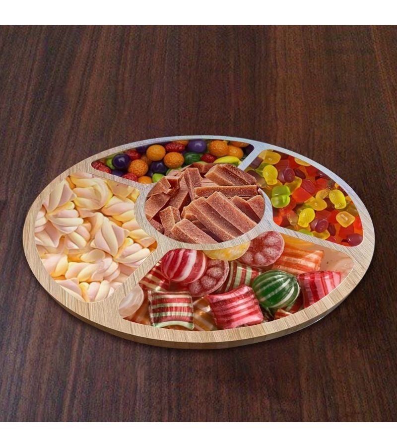 2pcs Wooden Partition Tray 5 Section Portable Cheese Platter Dustproof Snack Holder With Leak Proof Design For Home Party Picnic Camping Restaurant RV - Image 4