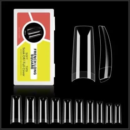 NAILWIND Gel Nail Kit, Soft Gel Nail Tips, False Nails for Gel Nail Art Polish Soak Off Lamp Easy Nail Extensions Acrylic Fake Nails False Press on Nail Tips (12 - FRENCH LONG SQUARE, 500 - PCS) - Image 1