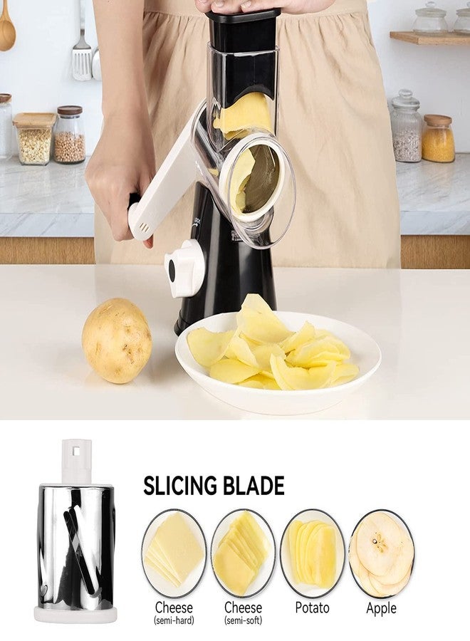 Badelite Rotary Cheese Grater Vegetable Shredder with Handle Round Kitchen Mandoline Slicer Grater for Nuts, Vegetable, Chocolate, Chesse - Black - 3 Replaceabe Stainless Steel Blades - Image 4